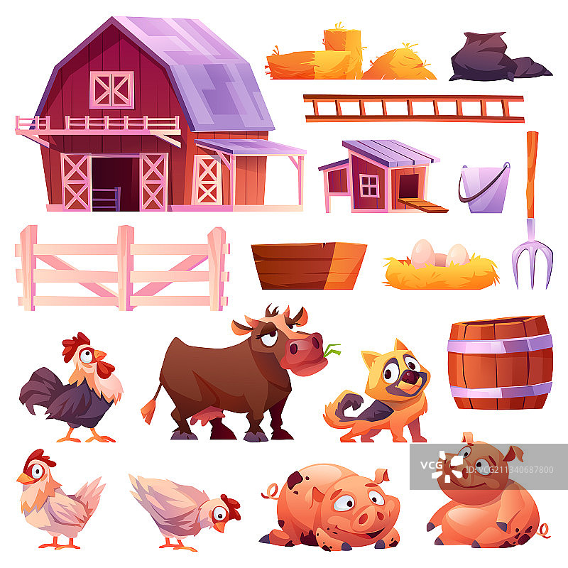 农场家畜谷仓独立图标集图片素材