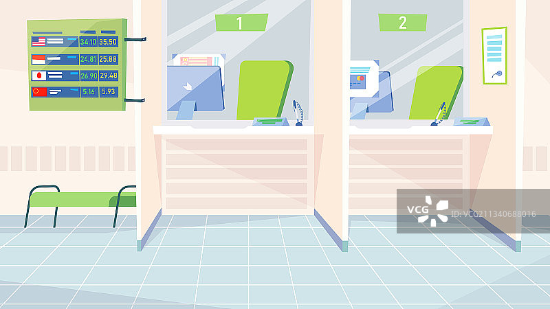 银行收银台内部banner扁平卡通设计图片素材