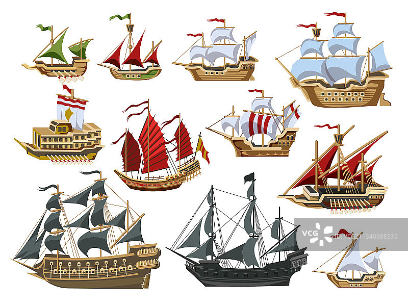 海盗船和旧式木船图片素材
