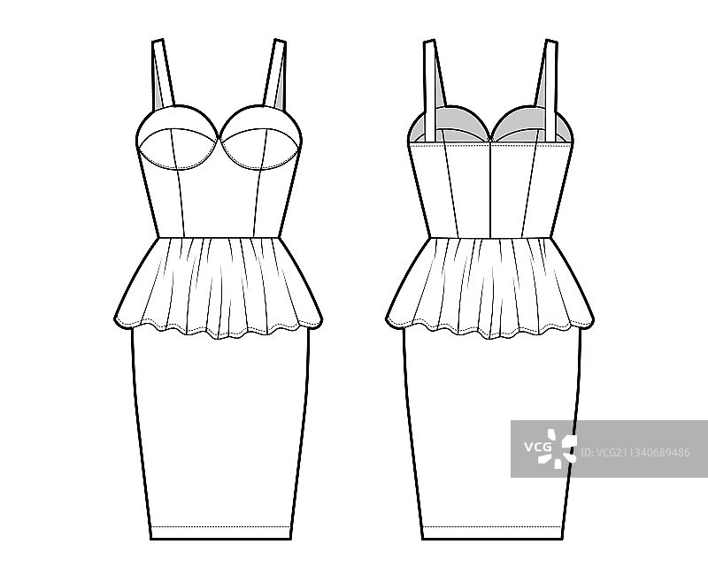 褶边胸衣连衣裙技术时尚设计图片素材