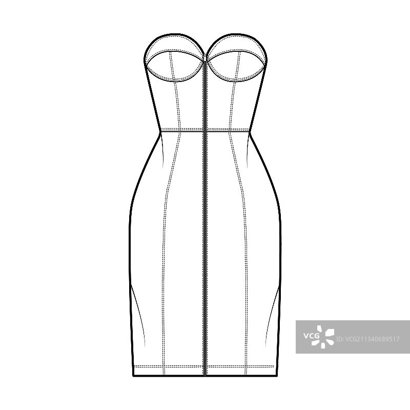 拉链式筒形连衣裙技术时尚图片素材