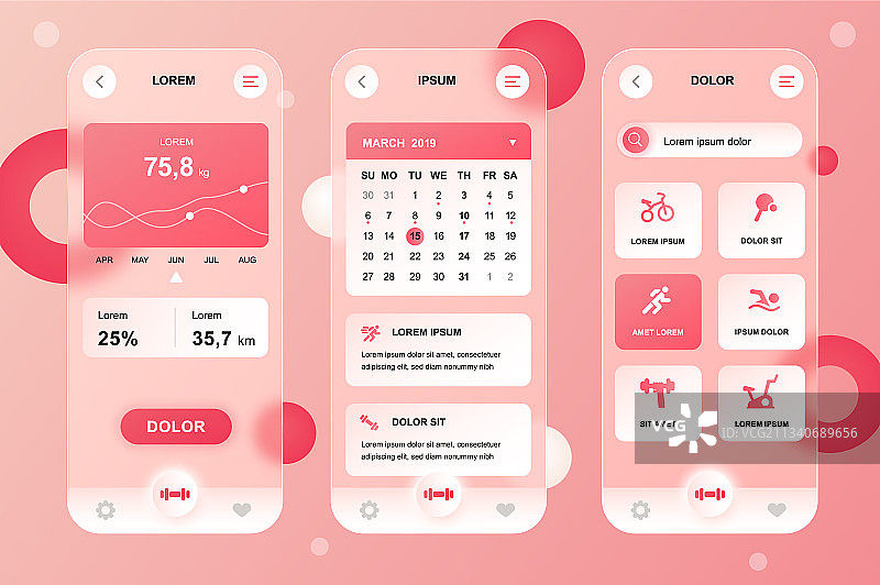 用于移动设备的拟态健身锻炼元素套件图片素材