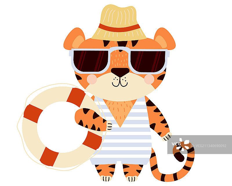 戴太阳镜和泳衣的可爱老虎海滩男士图片素材