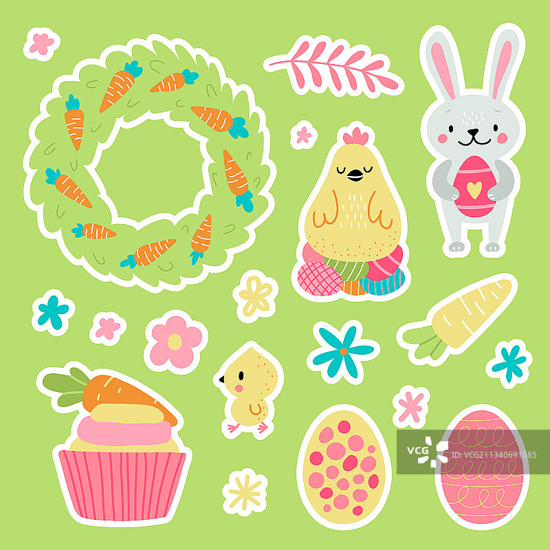 复活节兔子贴纸图片素材