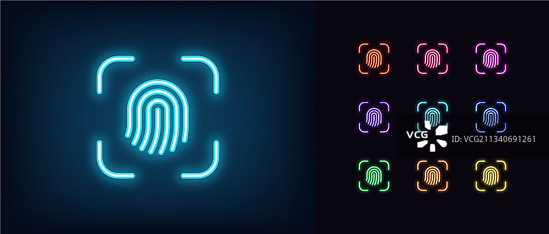 霓虹指纹识别器发光图标图片素材