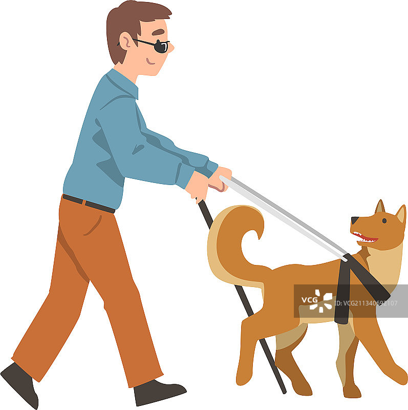 盲童在导盲犬的引导下行走图片素材