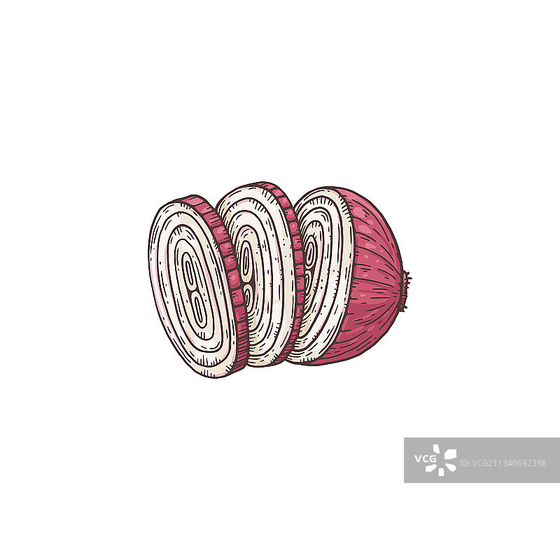 卡通蔬菜：切成圈的红色洋葱图片素材