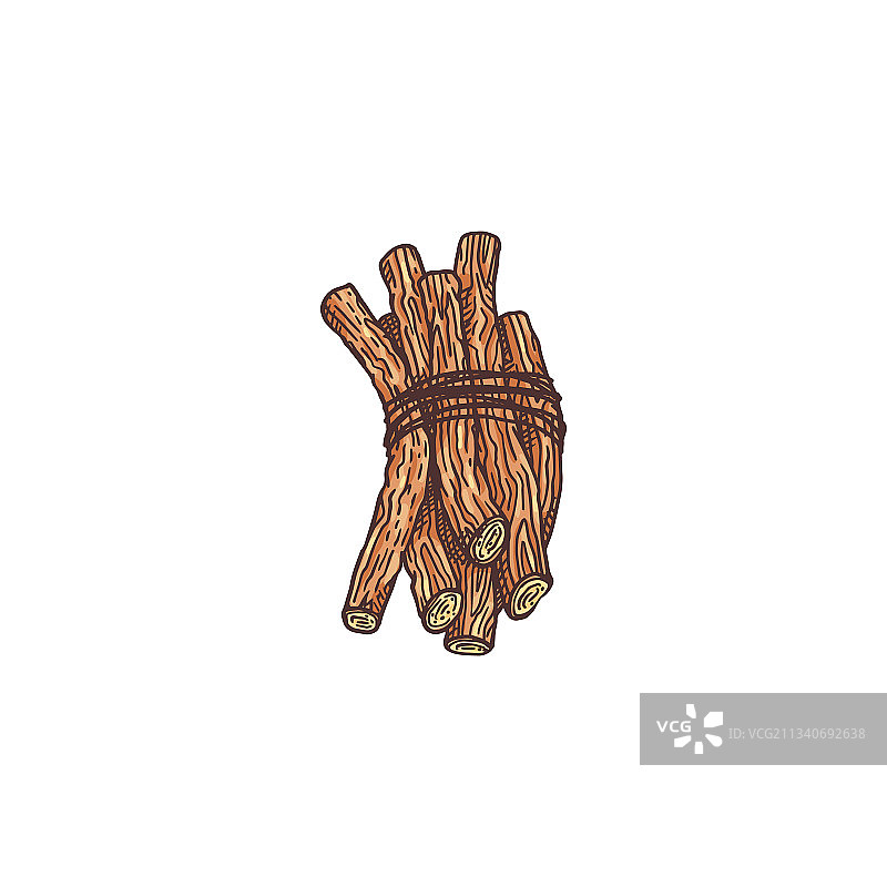 绳子绑着的甘草根雕刻图片素材