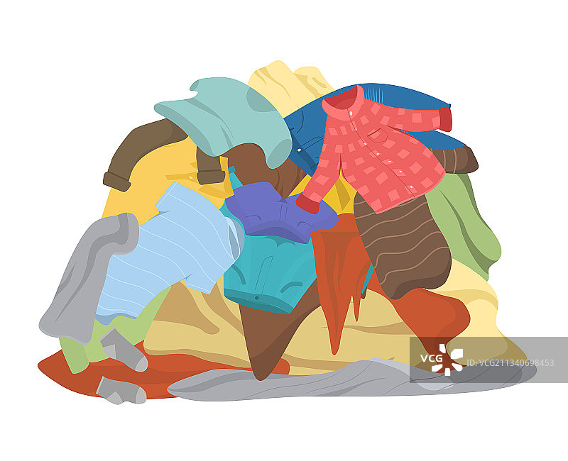 卡通彩色脏衣服堆概念扁平设计图片素材