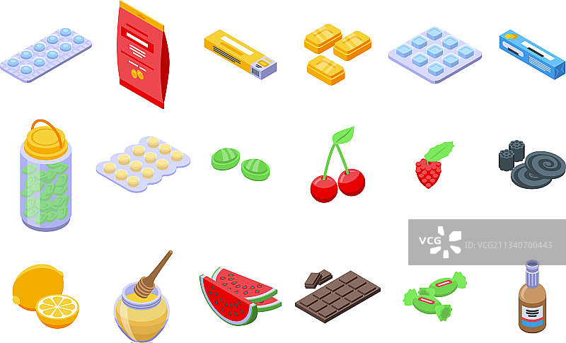 止咳糖图标集等距风格图片素材