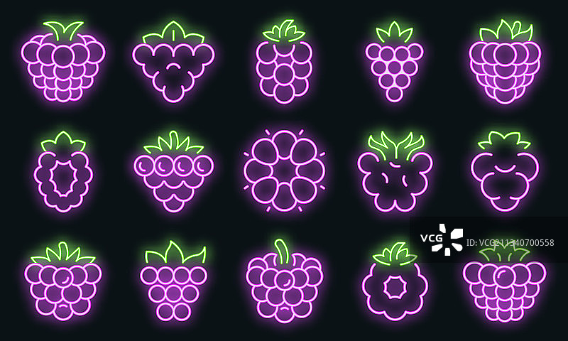 霓虹灯黑莓图标集图片素材