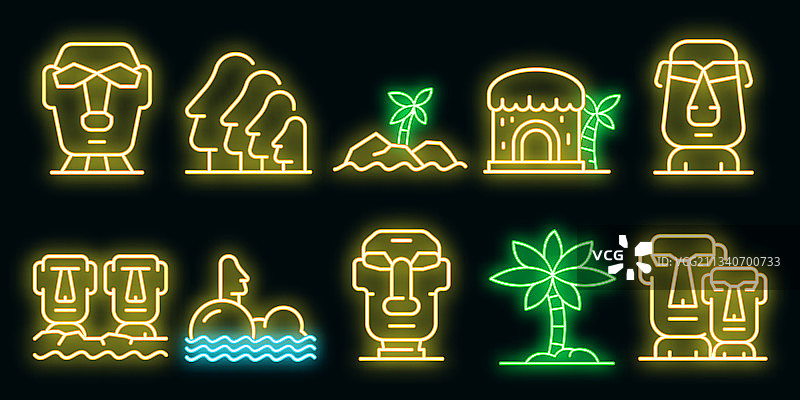 复活节岛霓虹灯图标集图片素材