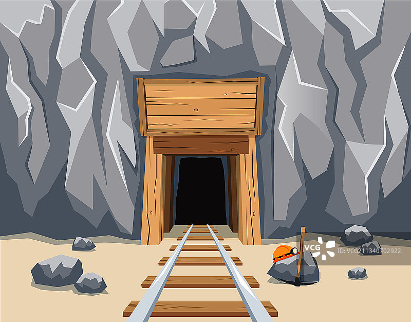 带铁轨的金矿入口图片素材