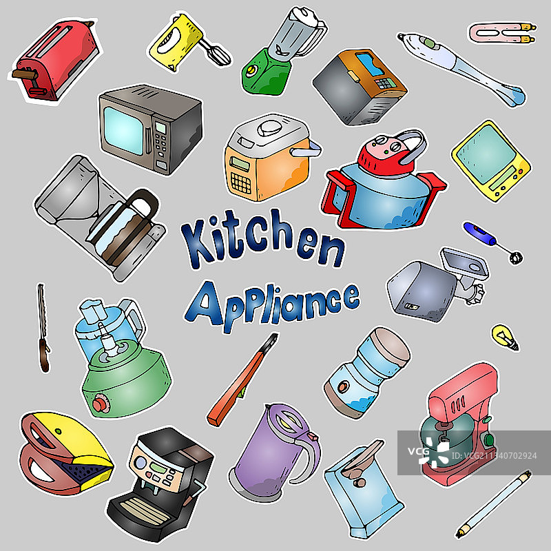 彩色厨房电器涂鸦图片素材