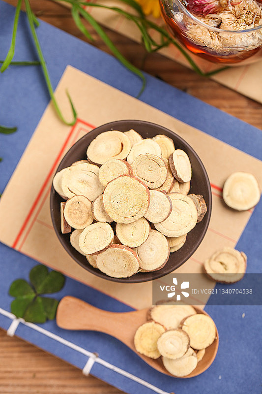 信纸上放着一盘甘草片图片素材