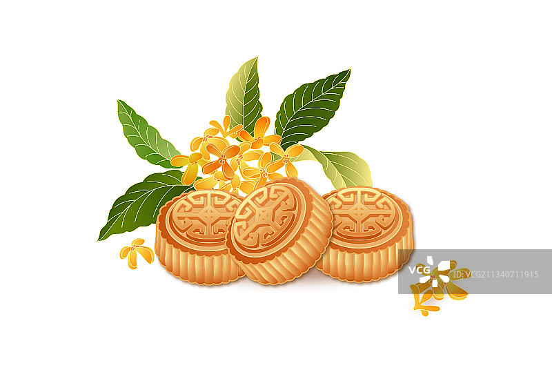 中秋元素月饼和桂花图案图片素材