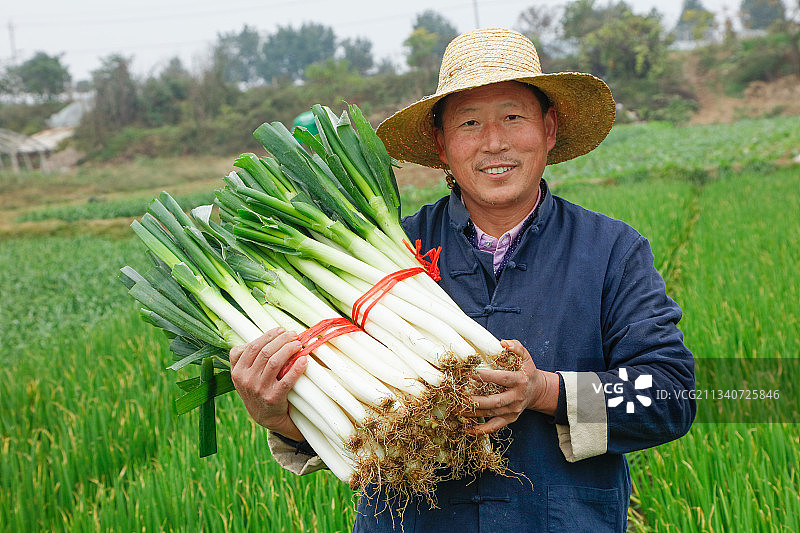 农民手里拿着大葱图片素材