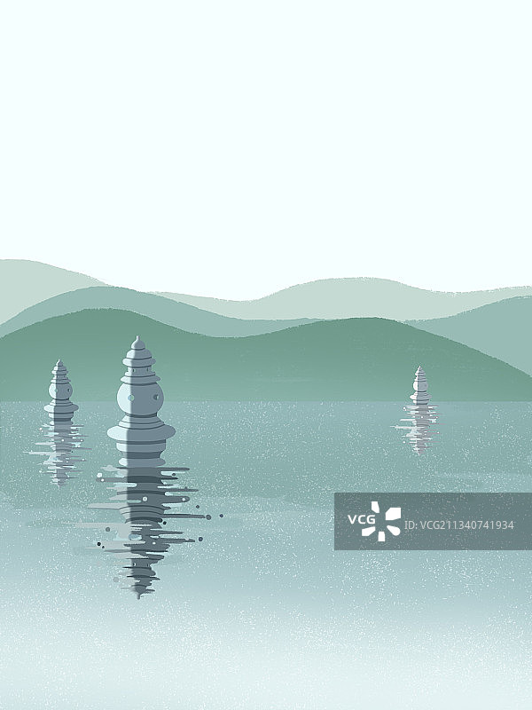 西湖三潭印月户外山水背景插画图片素材