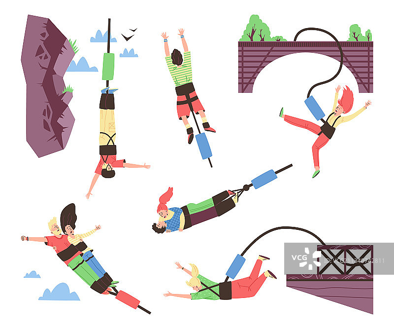 蹦极人物合集扁平设计图片素材