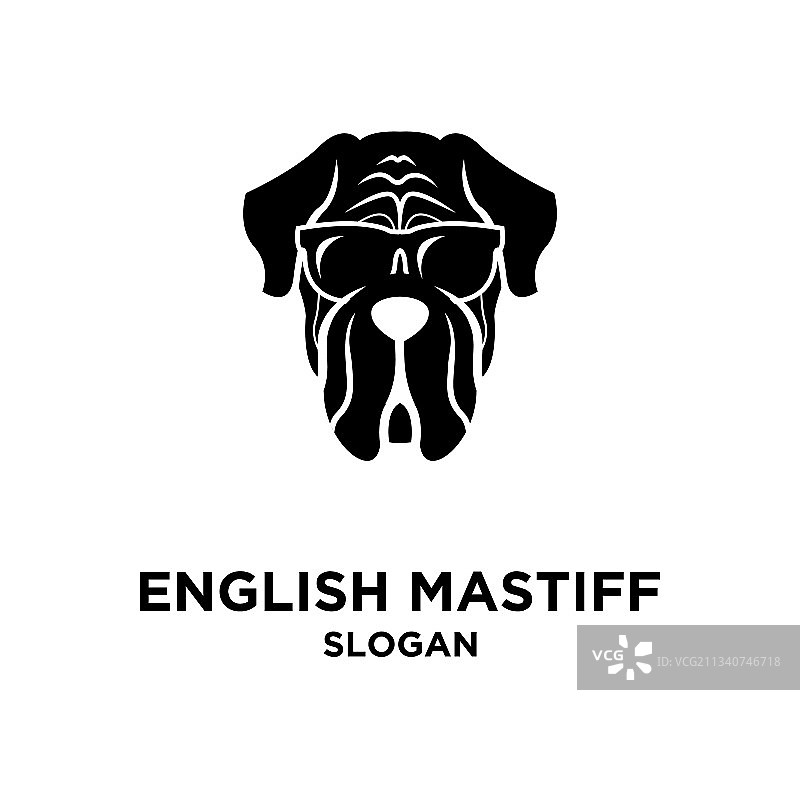 戴太阳镜的英国獒犬狗头logo图片素材