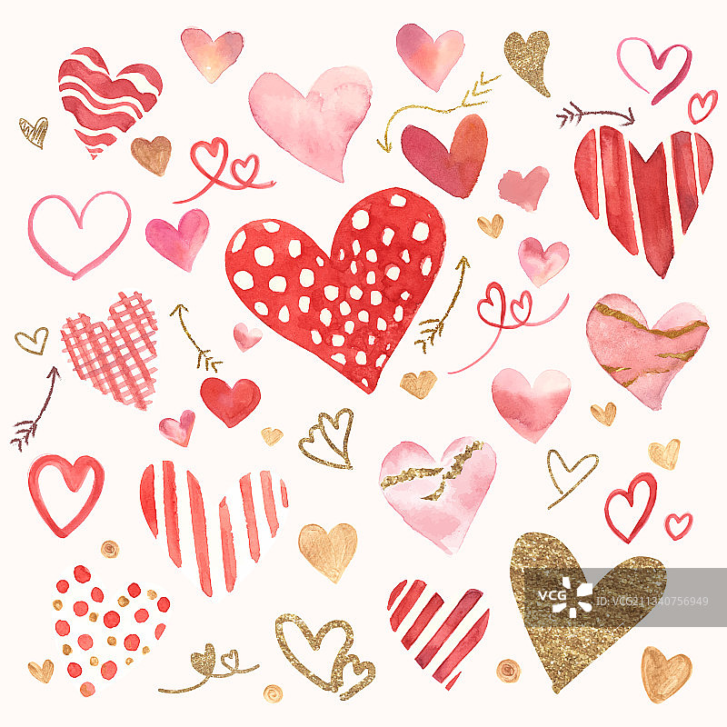 情人节水彩图标套装图片素材