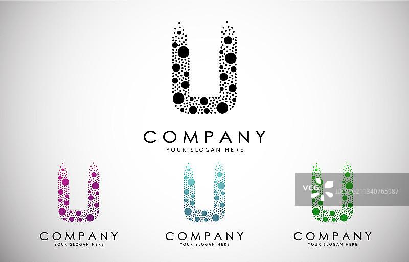 带有扩散效果和圆点的U字母logo集图片素材