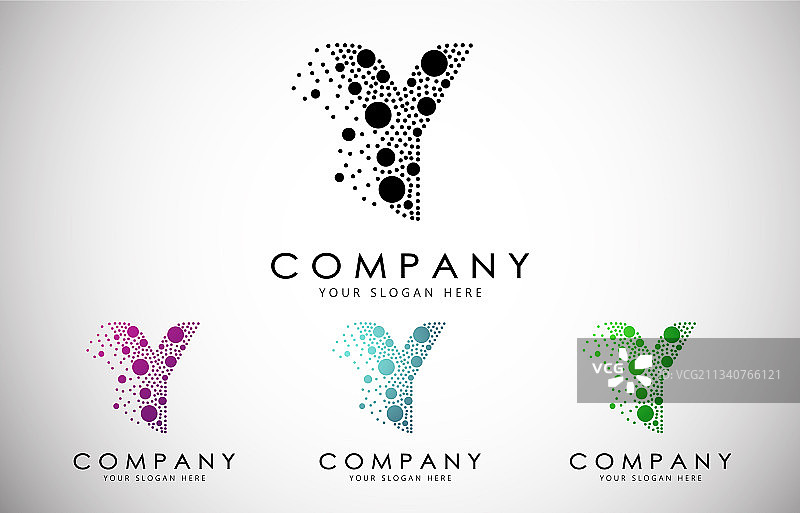 具有分散效果和圆点的Y字母标志套装图片素材