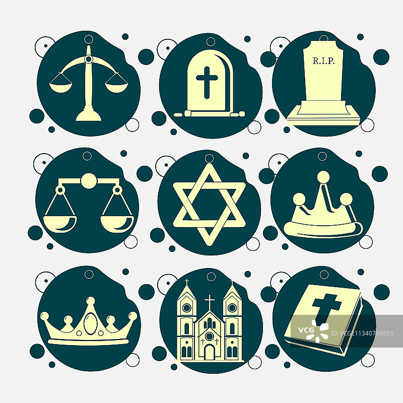 宗教图标集含圣经教堂墓碑图片素材
