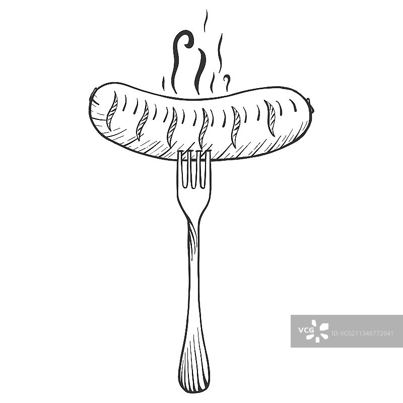 叉子上香肠的素描刮板图片素材