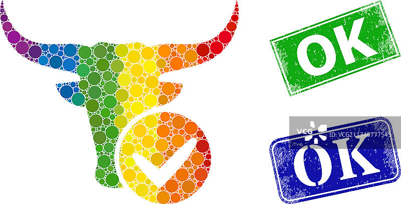 好的徽章和光谱渐变虚线图片素材