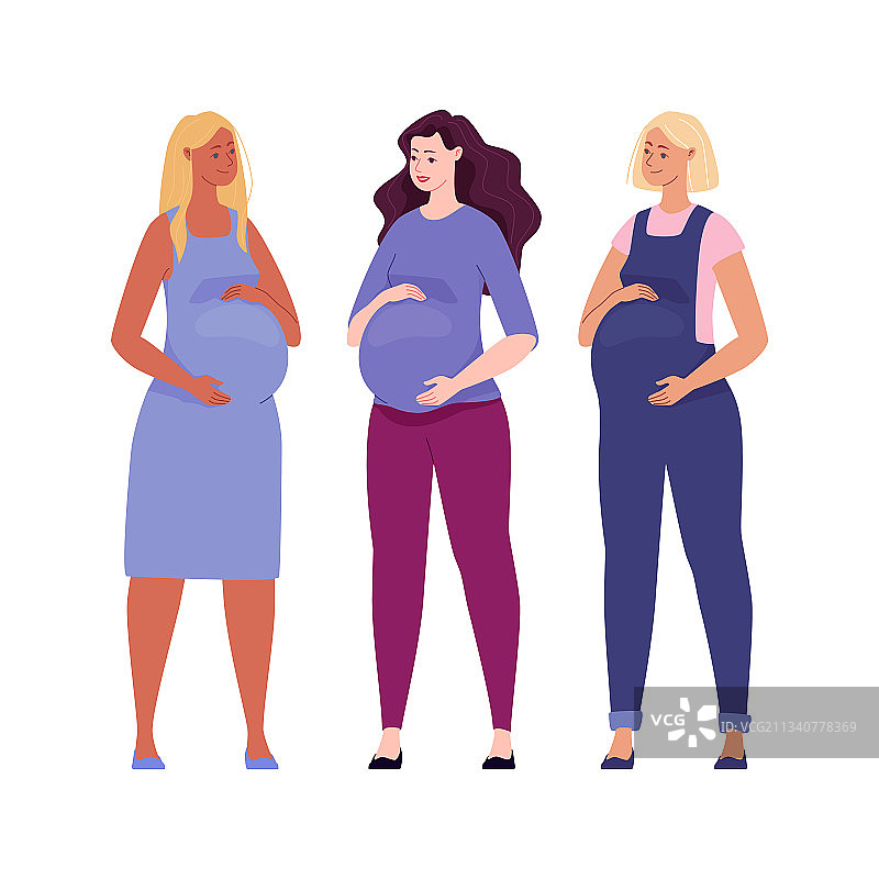 一组美丽的孕妇拥抱大肚子图片素材