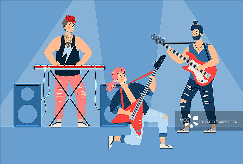 摇滚乐队音乐家舞台表演卡通图片素材