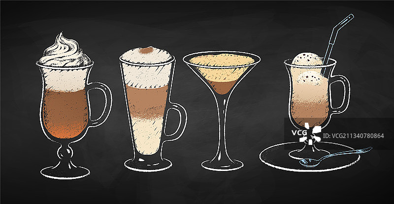 粉笔画的甜点咖啡饮品图片素材