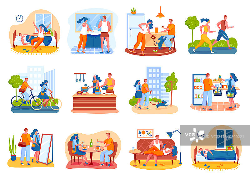 情侣日常：一起烹饪、慢跑图片素材