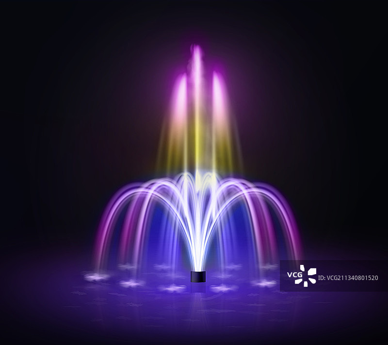 彩色喷泉逼真发光图片素材