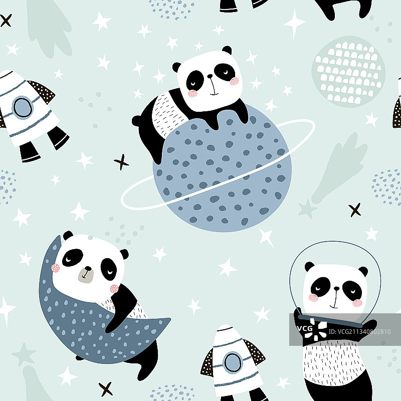 无缝儿童图案与睡眠熊猫图片素材