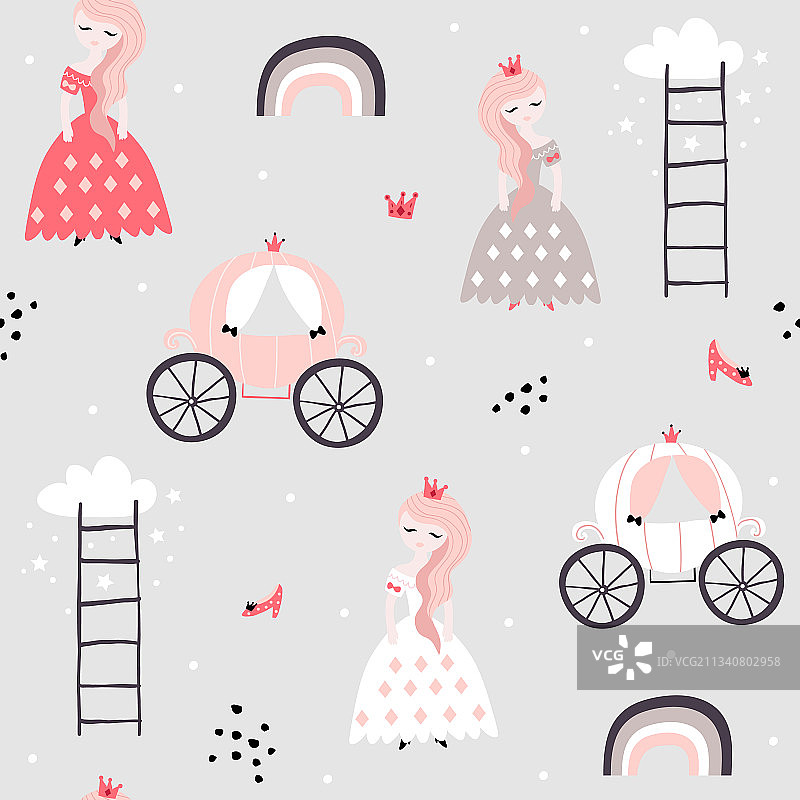 儿童公主彩虹无缝图案图片素材