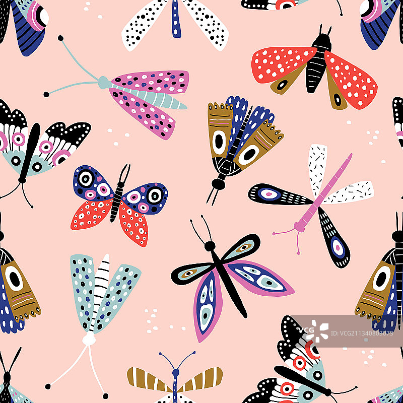 彩色蝴蝶无缝图案图片素材