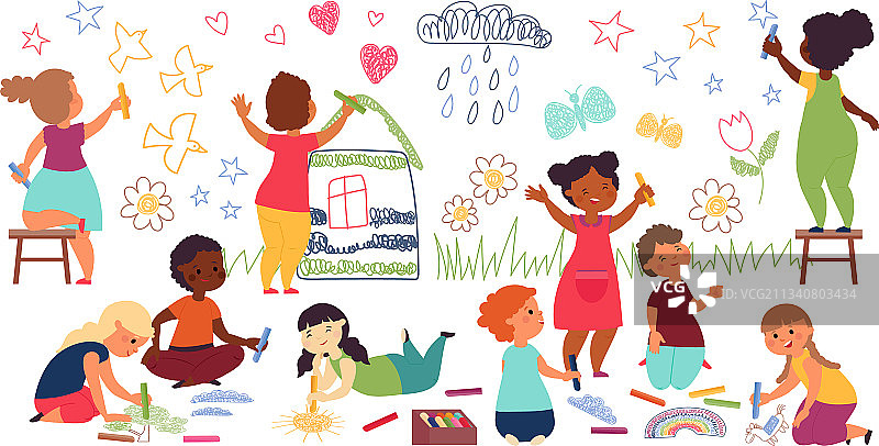 幼儿园儿童蜡笔画图片素材