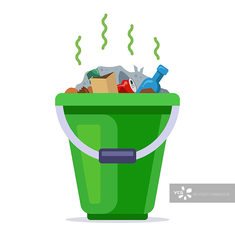 装满家庭垃圾的绿色水桶图片素材