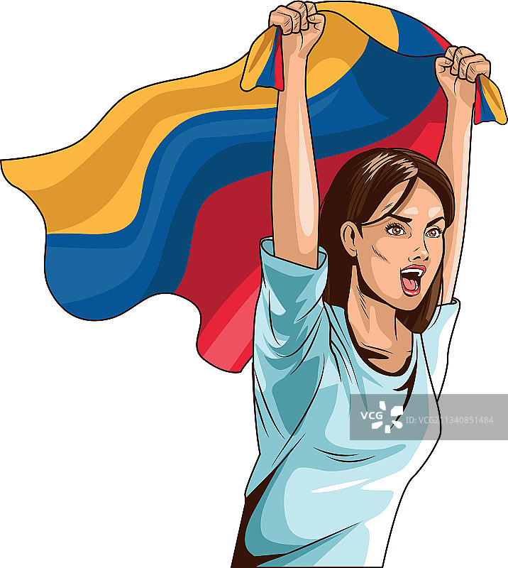 手持哥伦比亚国旗的妇女图片素材