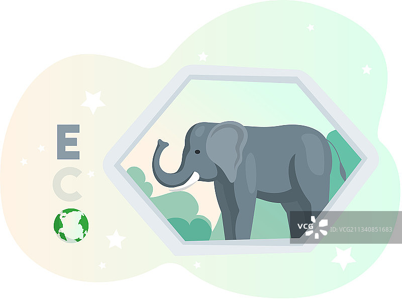 大象站在抽象背景的字母Y上图片素材