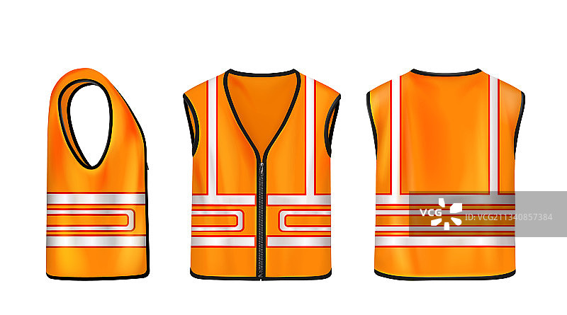 橙色安全背心（正面、侧面、背面视图）图片素材