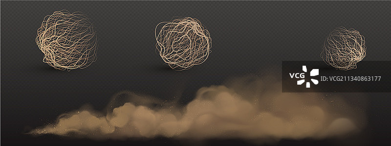 棕色的尘埃云和风滚草图片素材