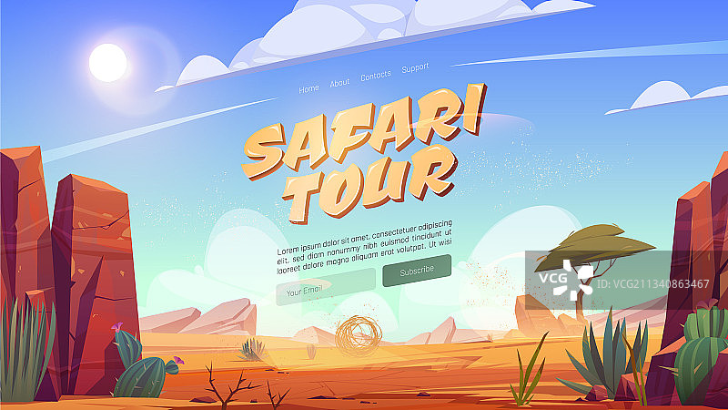 非洲Safari旅游卡通登陆页面图片素材