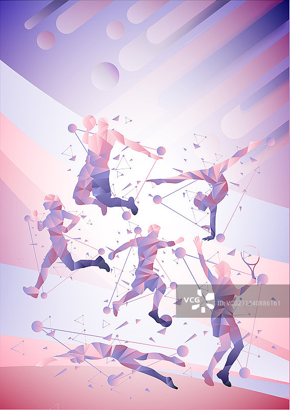 抽象运动项目田径游泳网球足球篮球人物配色2图片素材