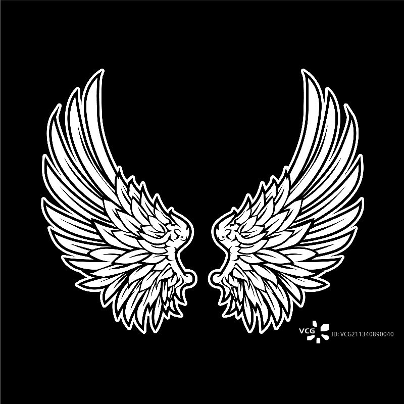 翅膀鸟羽毛黑白纹身鹰天使图片素材