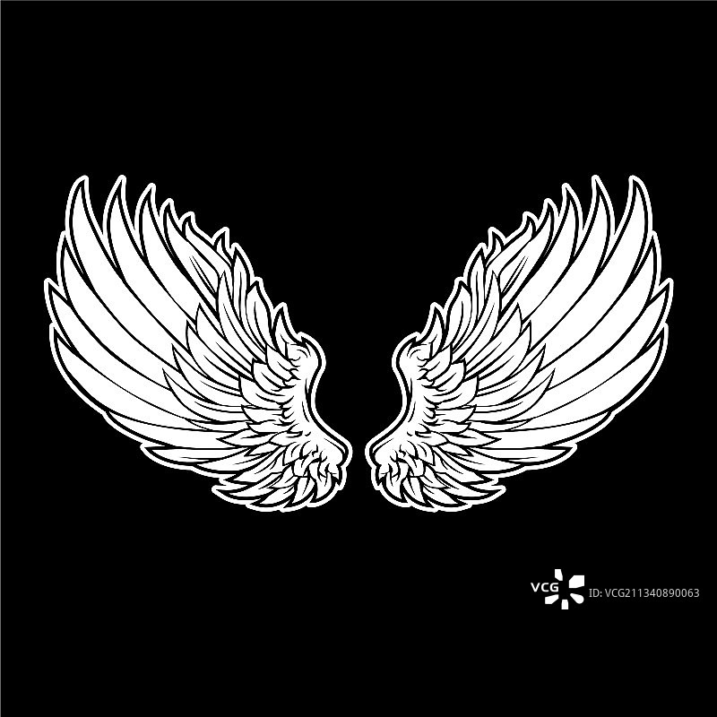 翅膀鸟羽毛黑白纹身鹰天使图片素材
