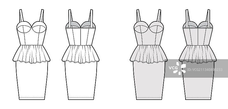 褶边胸衣连衣裙技术时尚设计图片素材