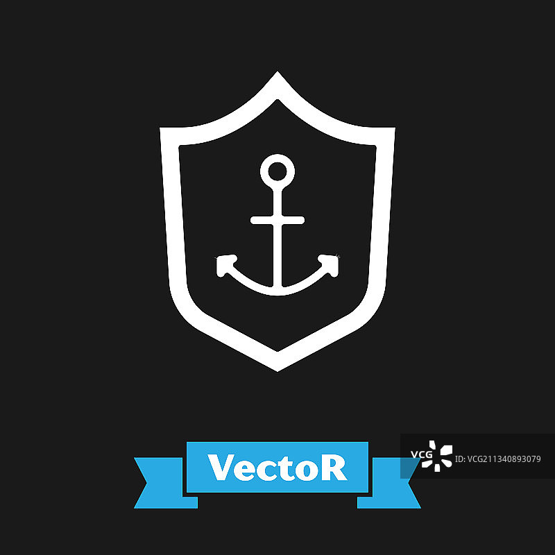 黑色背景上的白色盾牌锚图片素材